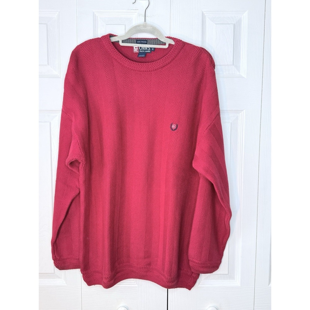 Vtg Chaps Ralph Lauren Pullover Herringbone Sweater Mens M Red Hand‎ Framed Knit